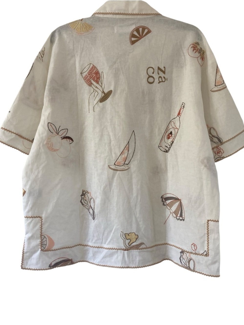 ZaCo Australia Shoreline Embroidered Linen Resort Shirt Ivory NWT Coastal Chic - Picture 4 of 10